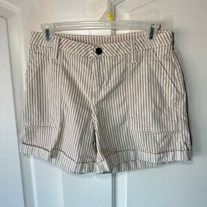 CASLON White & Beige Striped Cuffed Chino Shorts Neutral Boho 5" Womens 2‎
